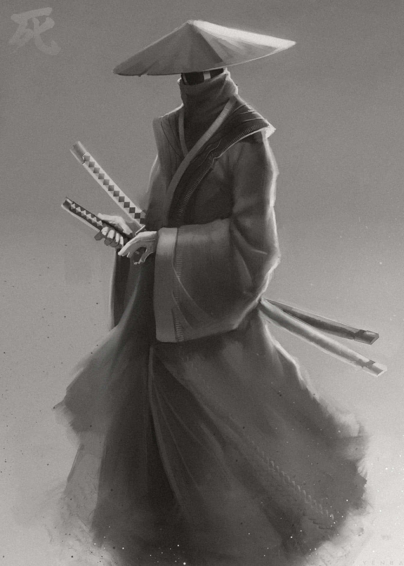Mysterious Japanese Samurai Anime Monochrome