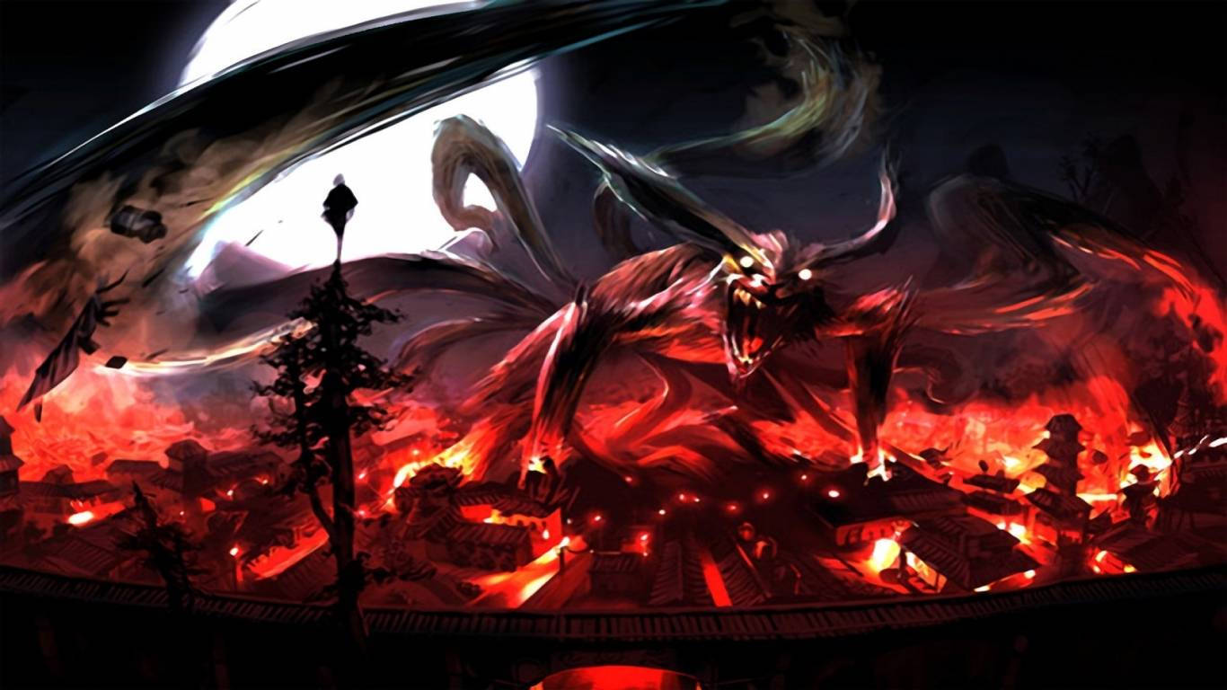 Mysterious Nine-tailed Fox Under The Bewitching Moonlight. Background