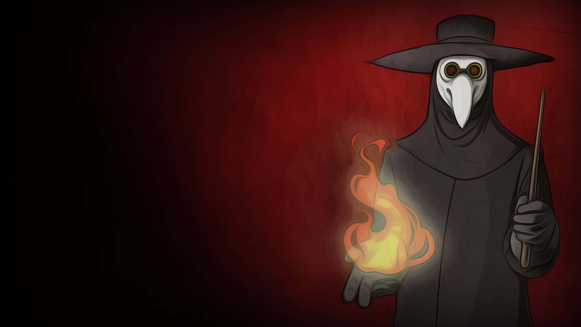 Mysterious Plague Doctorwith Flame Background