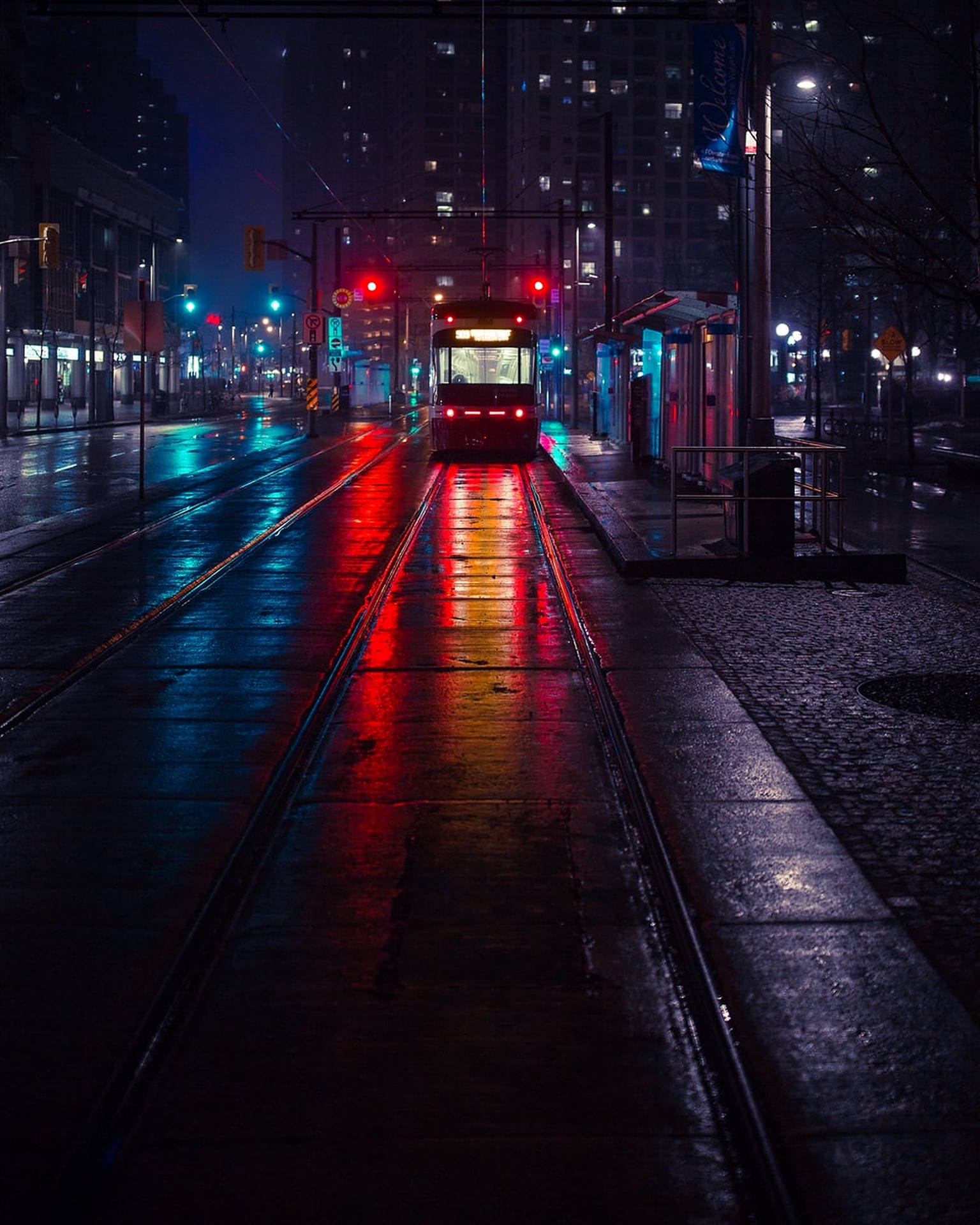 Mysterious Railway In Dark City Background