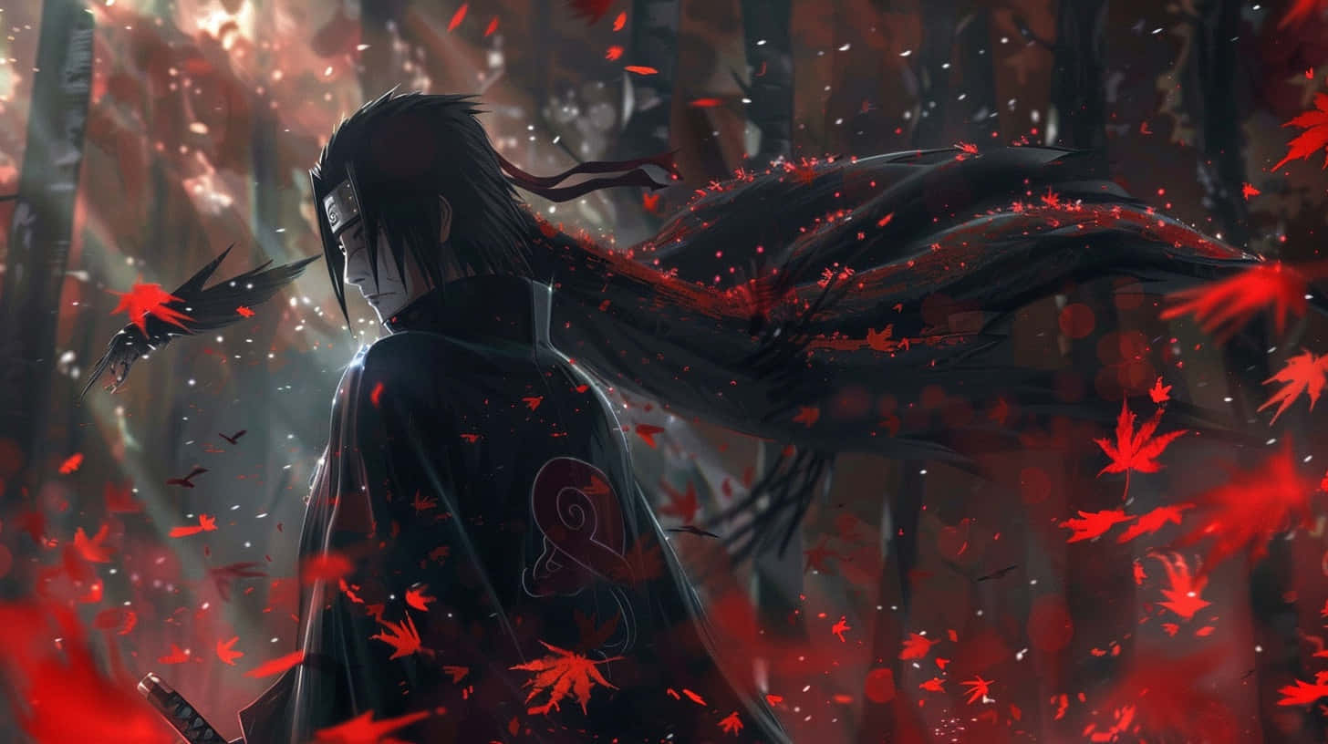 Mysterious_ Shinobi_ Amidst_ Fall_ Leaves Background