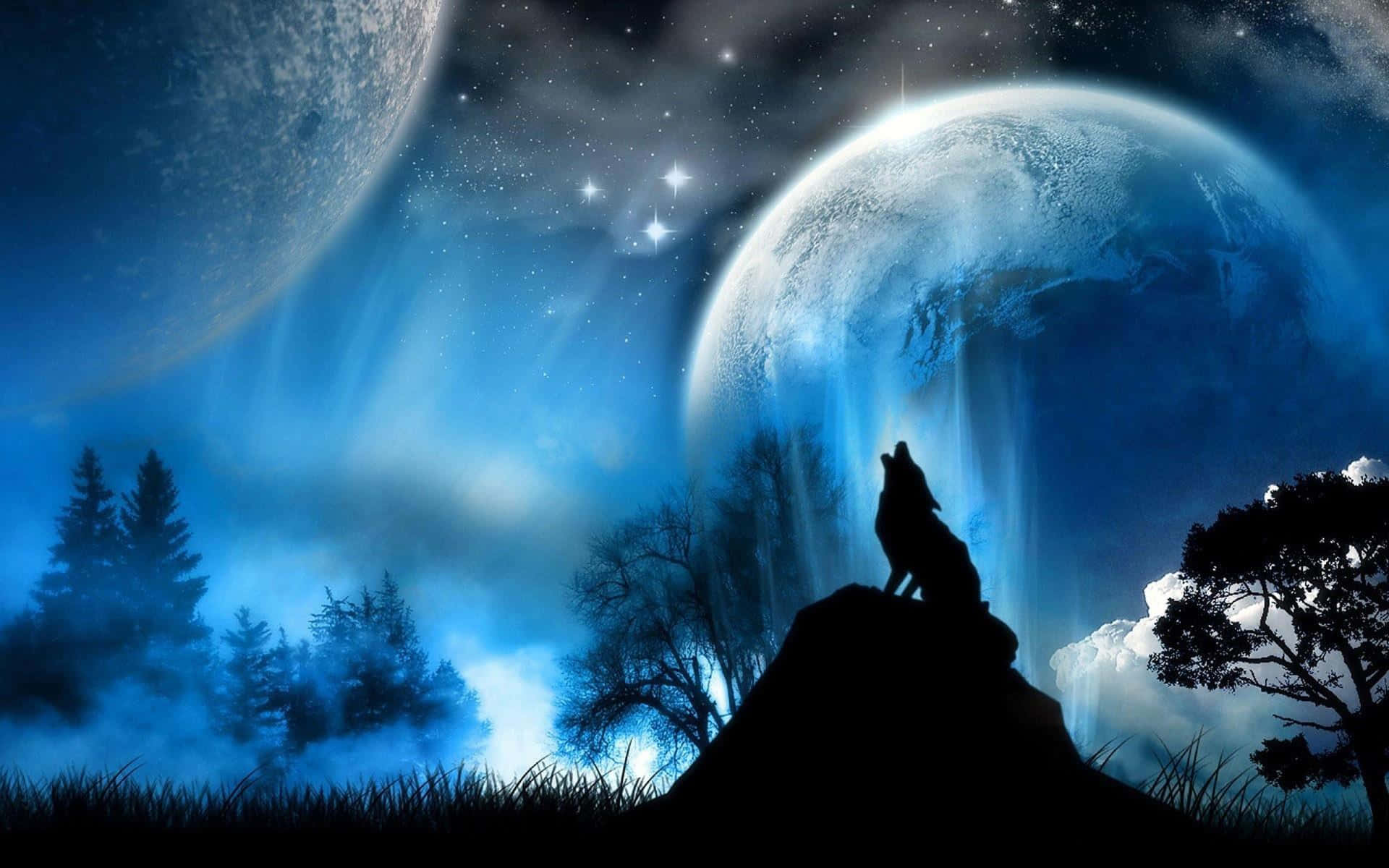 Mysterious Wolf In A Moonlight Sky Background