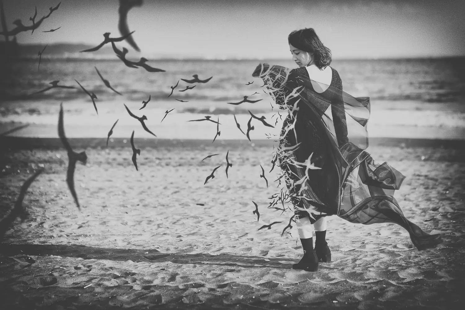 Mysterious Woman On An Ominous Beach