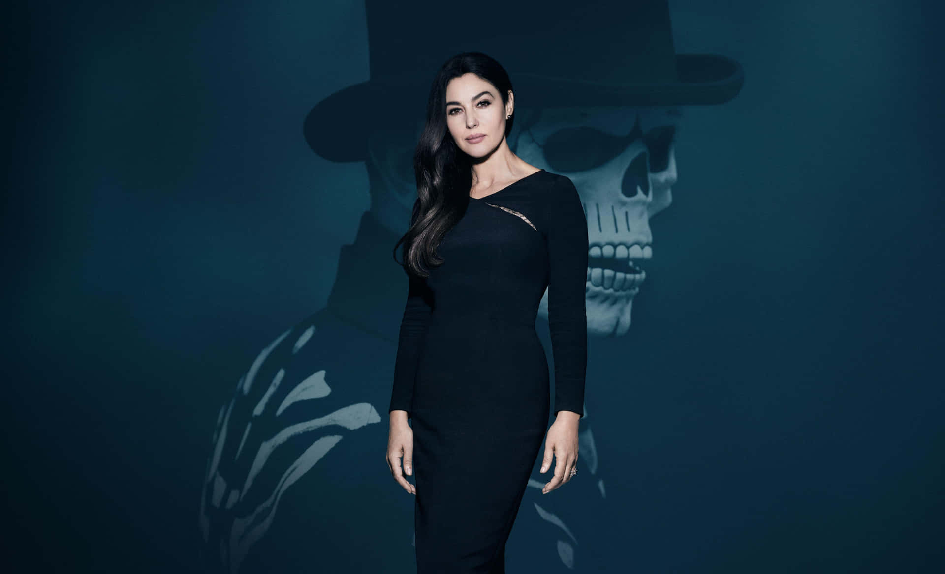 Mysterious Woman Skull Shadow Background