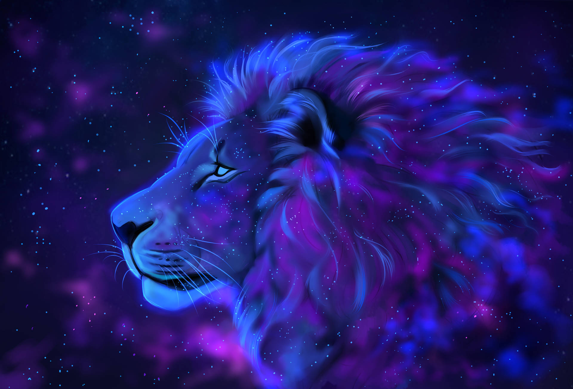 Mystic Galaxy Lion Gazing Into The Universe Background