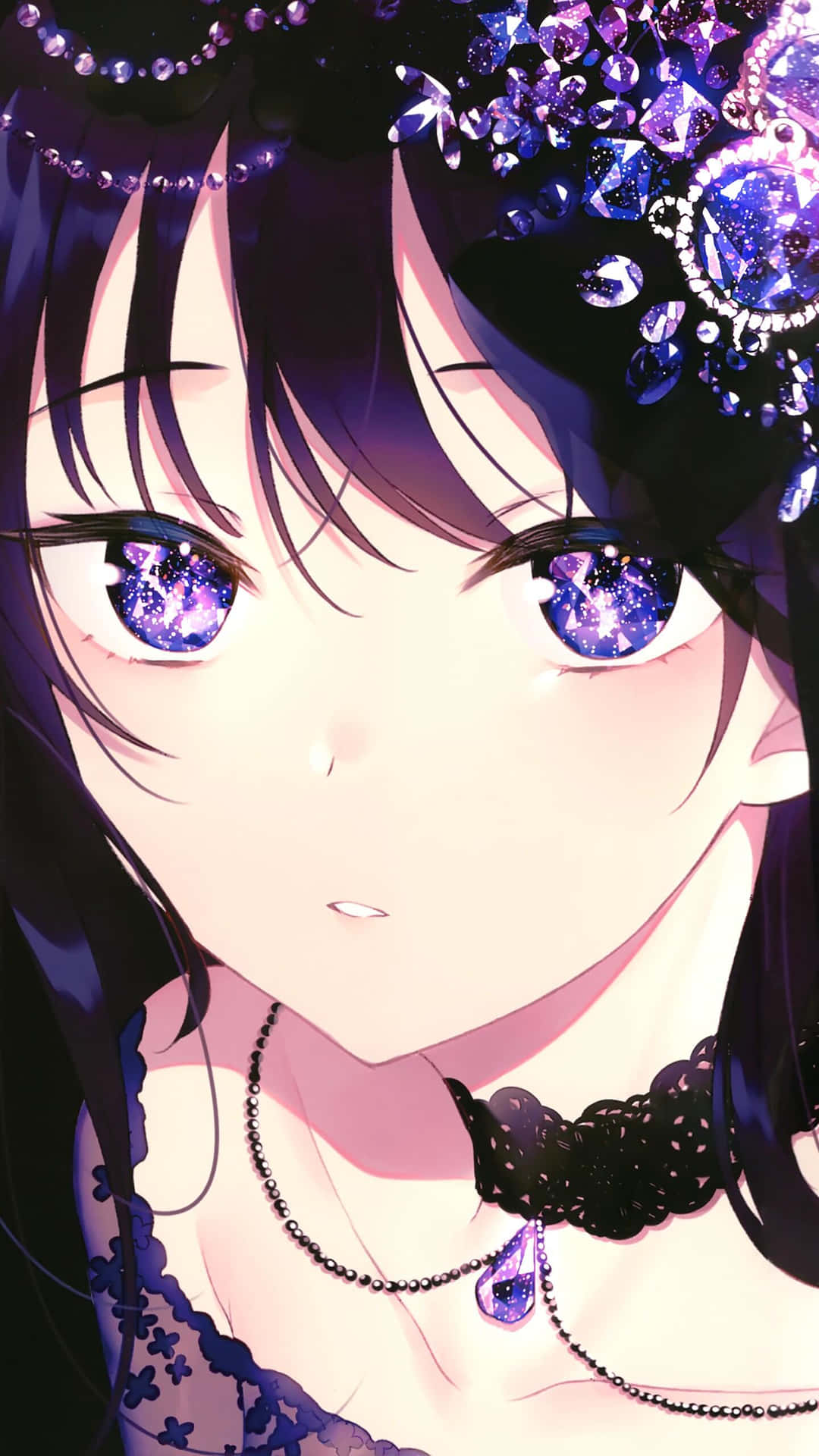 Mystic Purple Eyed Anime Girl Background