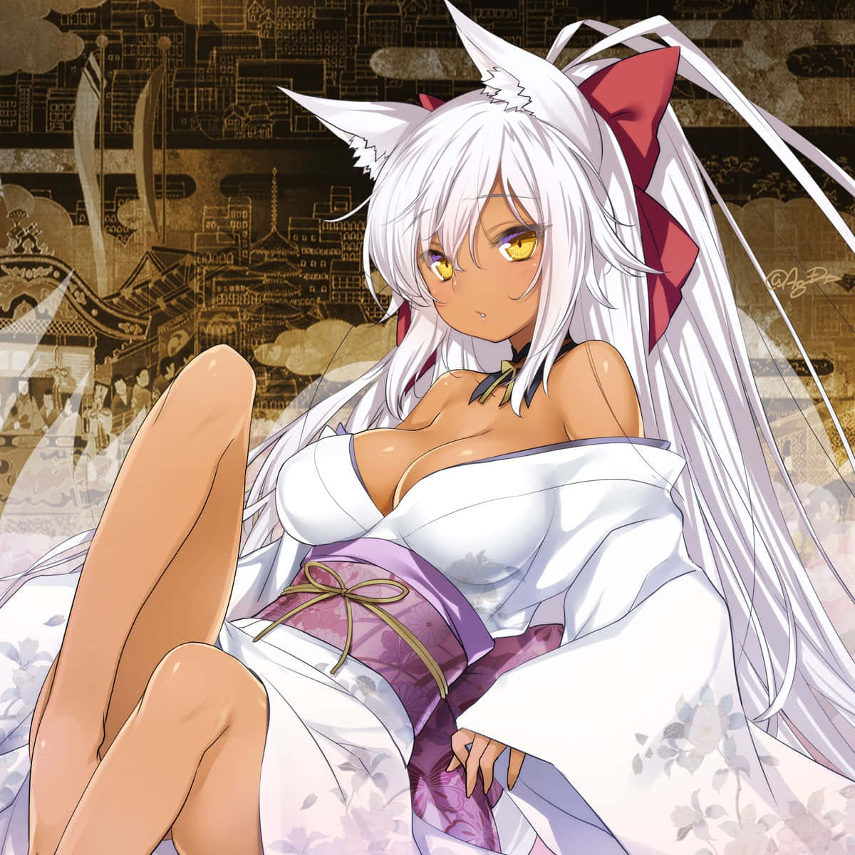 Mystical Anime Fox Girl Background
