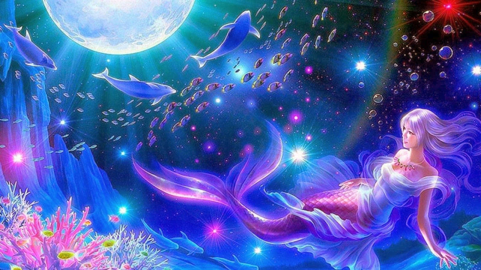 Mystical Art Of Mermaid With Moon Background