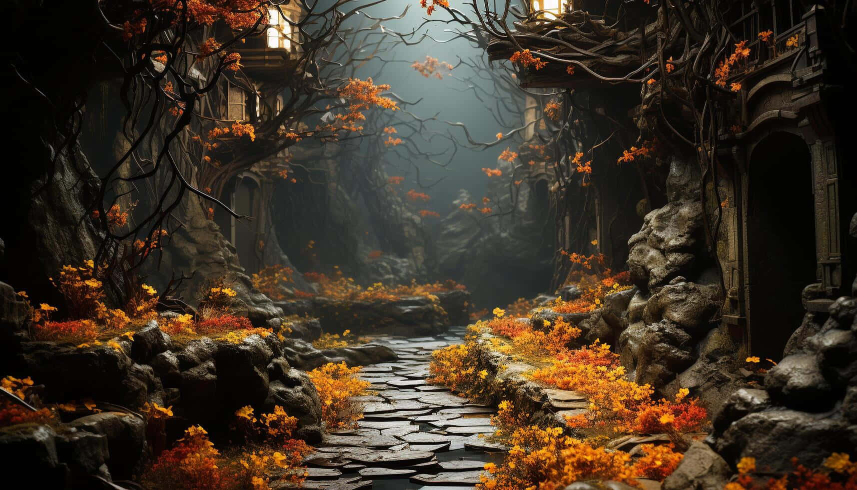 Mystical Autumn Pathway Background