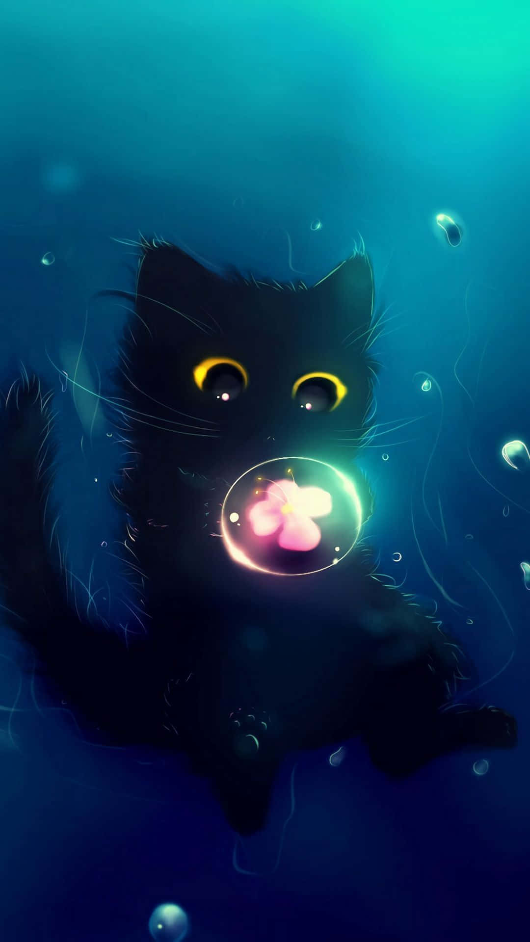 Mystical_ Black_ Kitten_ Underwater Background
