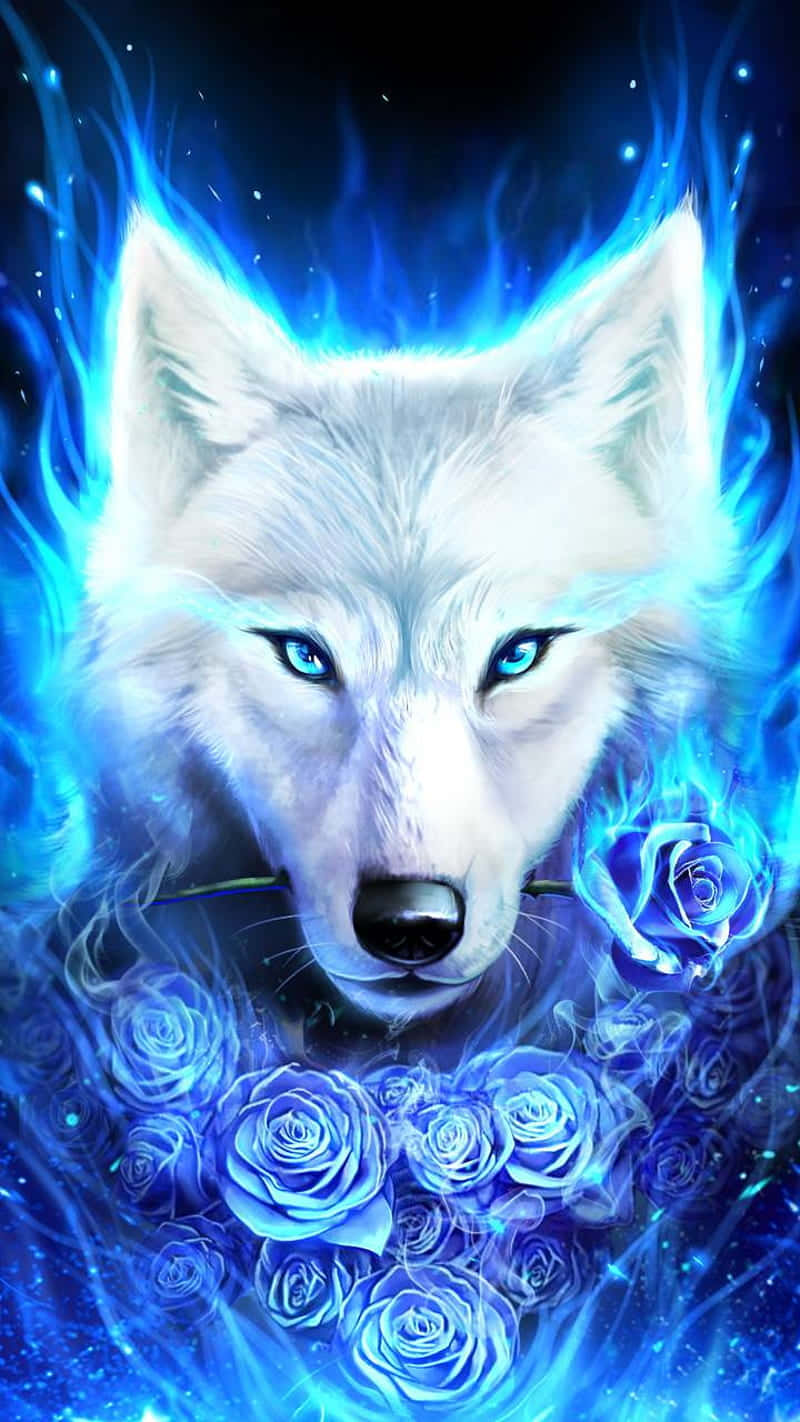 Mystical_ Blue_ Flame_ Wolf Background