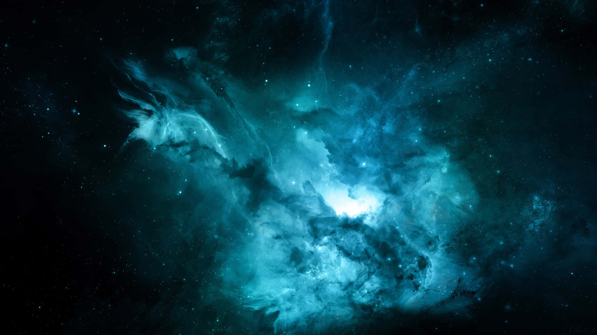 Mystical Blue Nebula Space Background