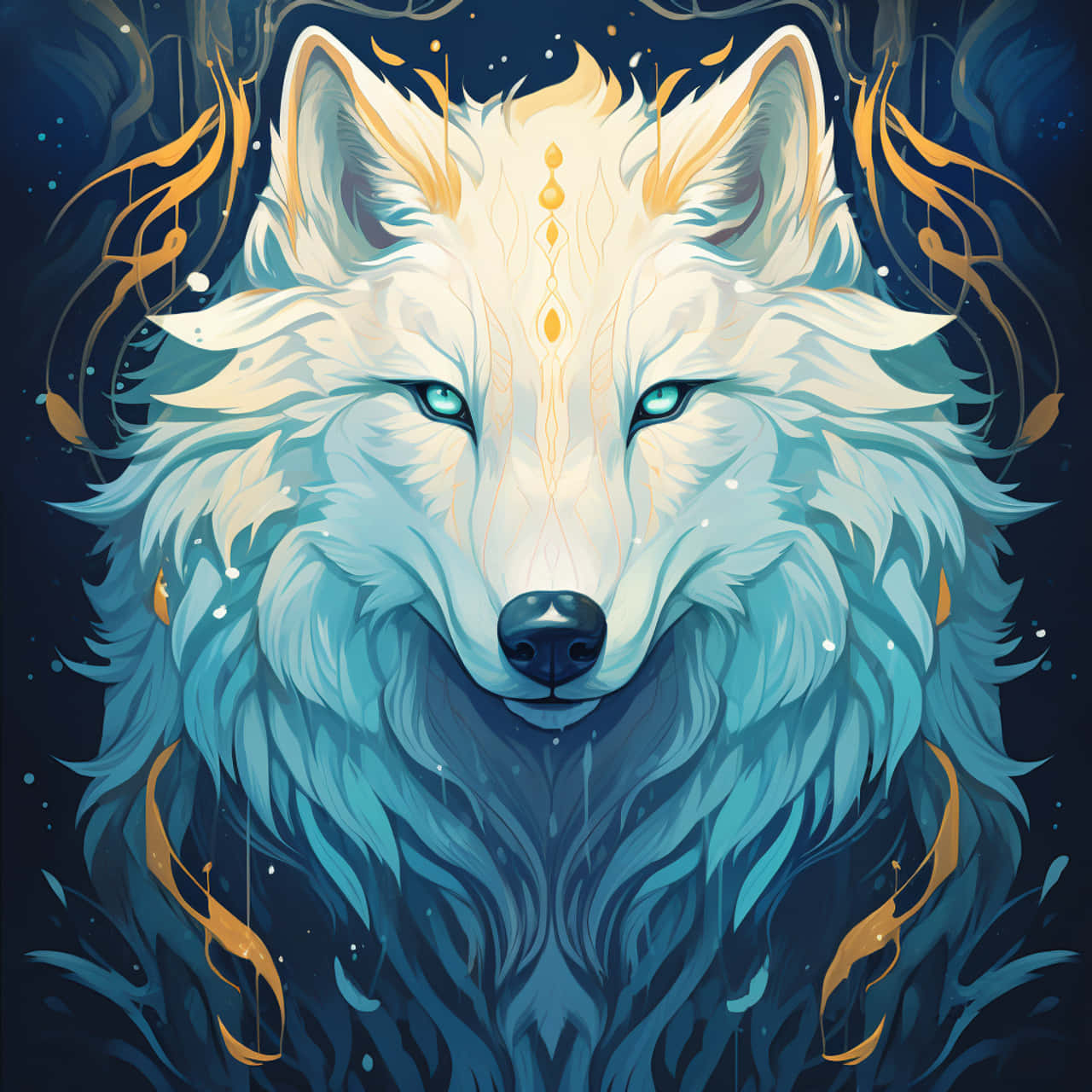 Mystical Blue Wolf Art Background