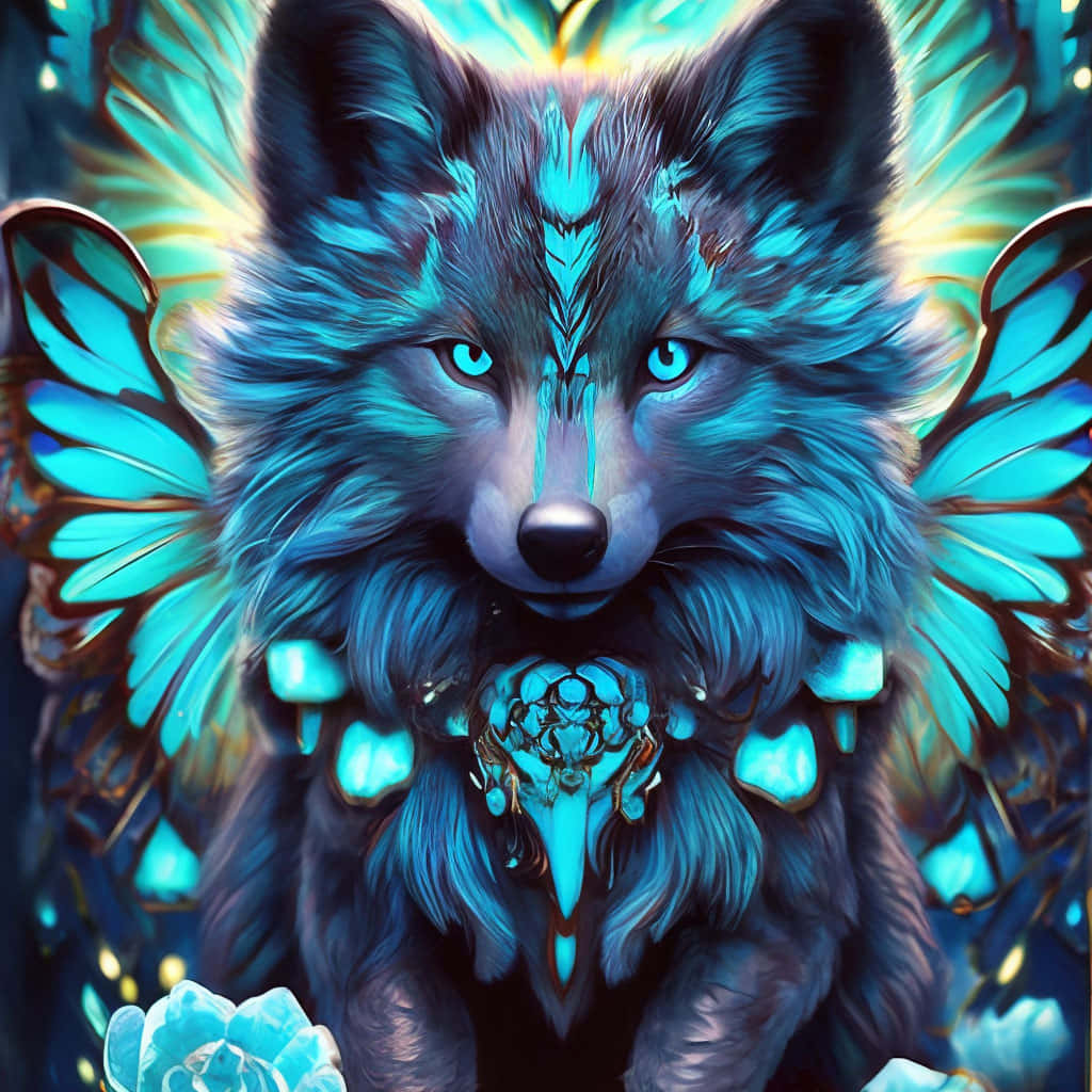 Mystical Butterfly Wolf Art Background