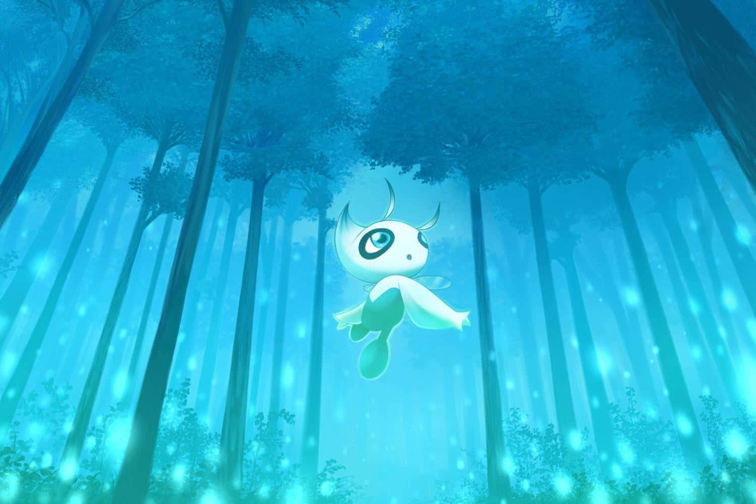 Mystical_ Celebi_ Forest_ Glow Background