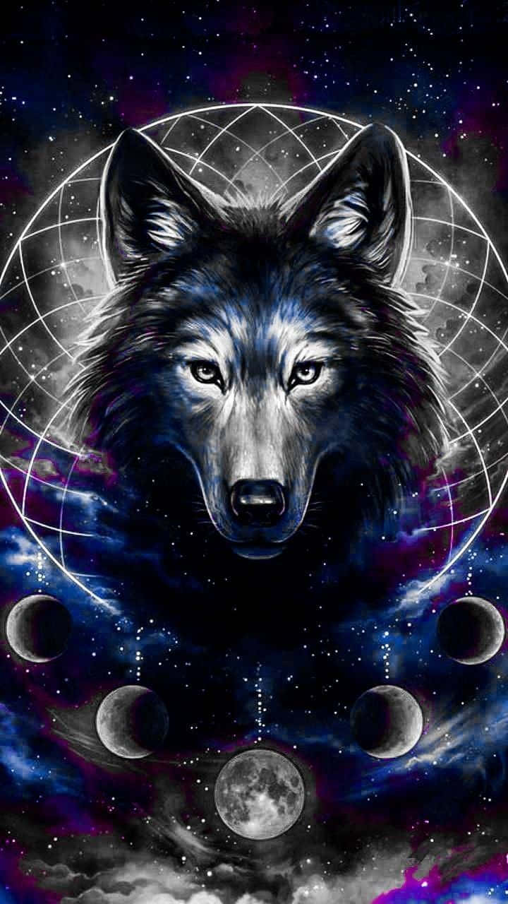 Mystical Cosmic Wolf Art Background