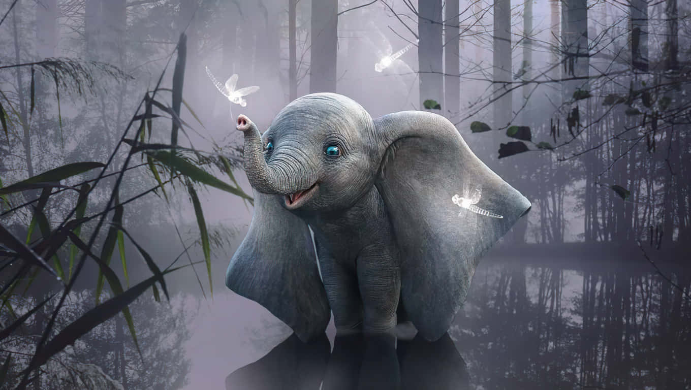 Mystical Encounter Of A Cute Elephant Amidst The Magical Forest Background