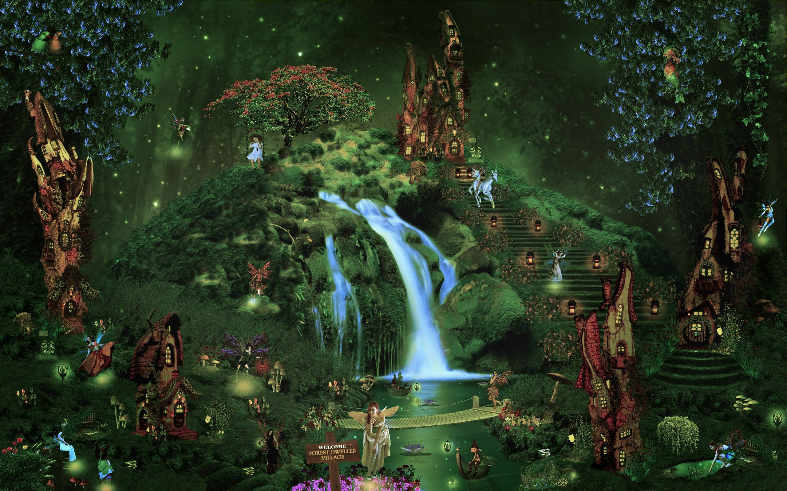 Mystical Fairy Village In The Enchanted Forest Background