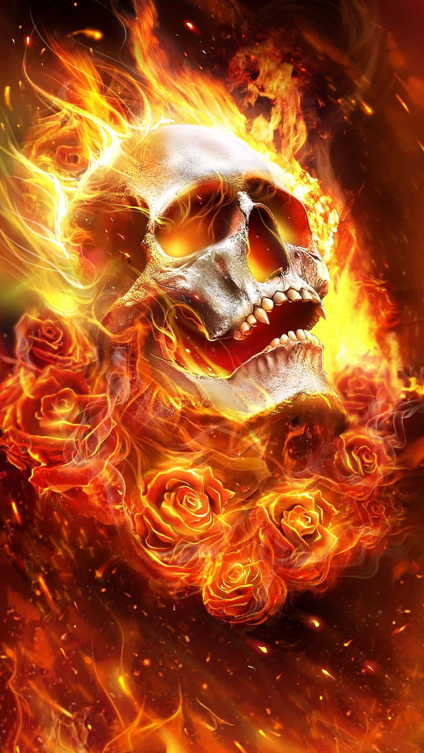 Mystical Fiery Skull Surrounded By Sparks Of Flame. Background