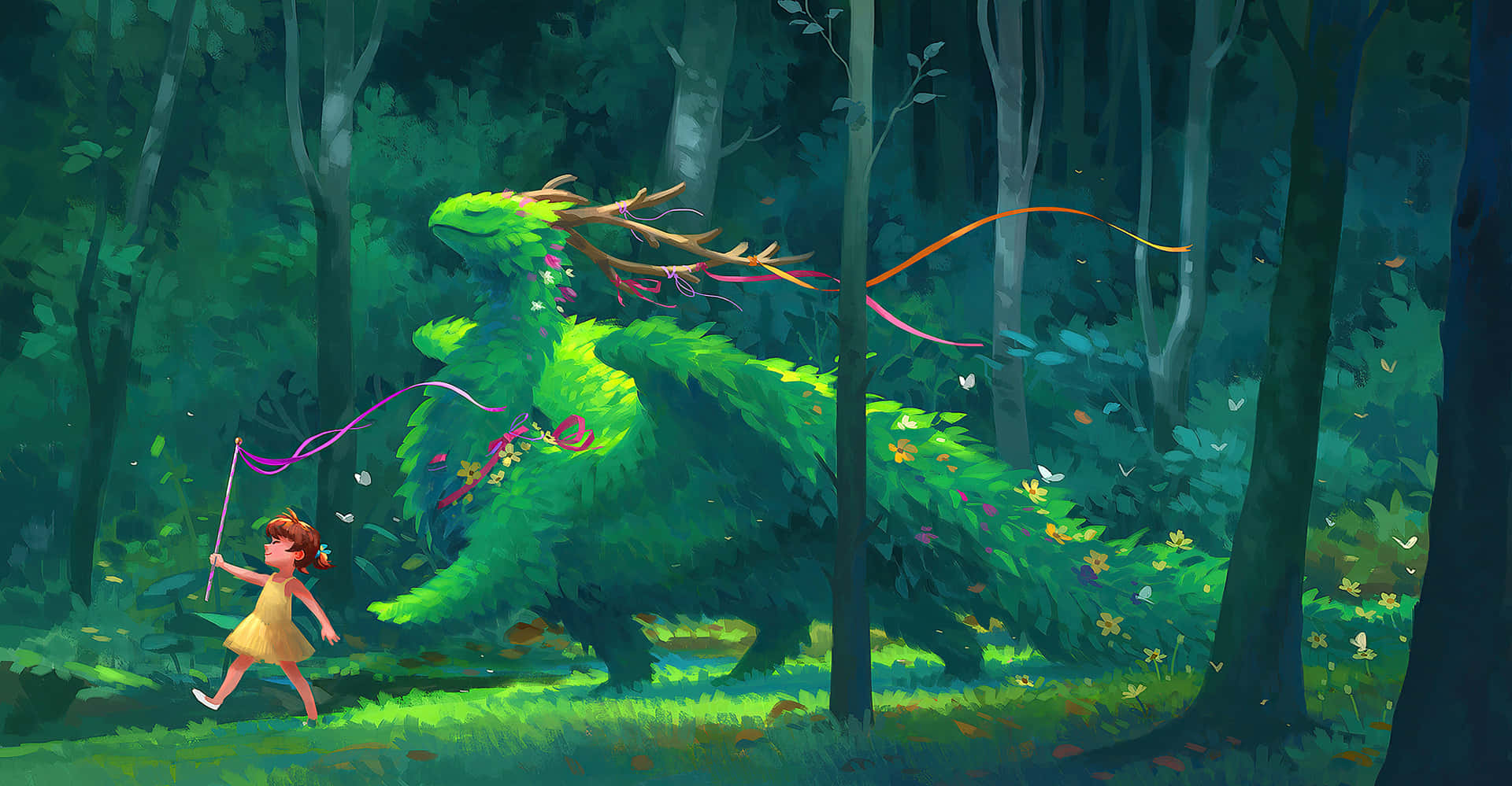 Mystical Forest Dragon Background