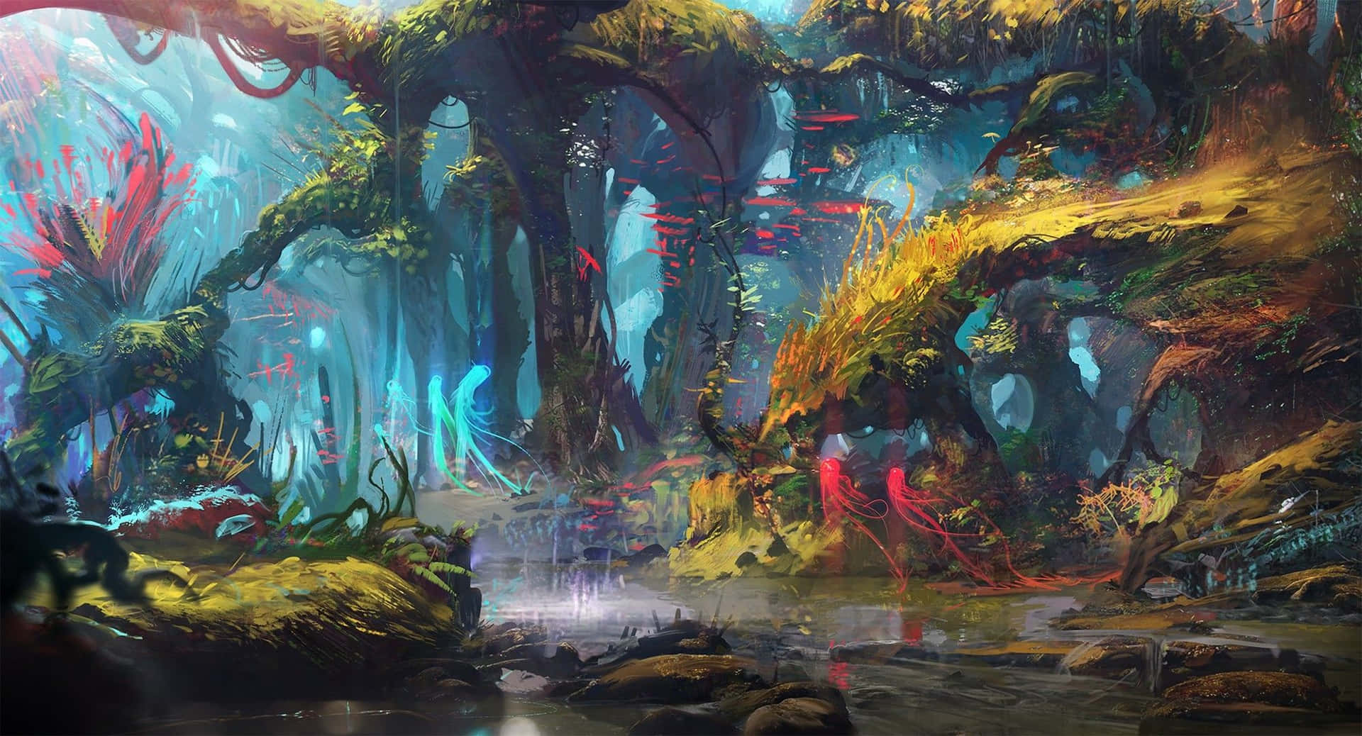 Mystical Forest Drawing Desktop Background