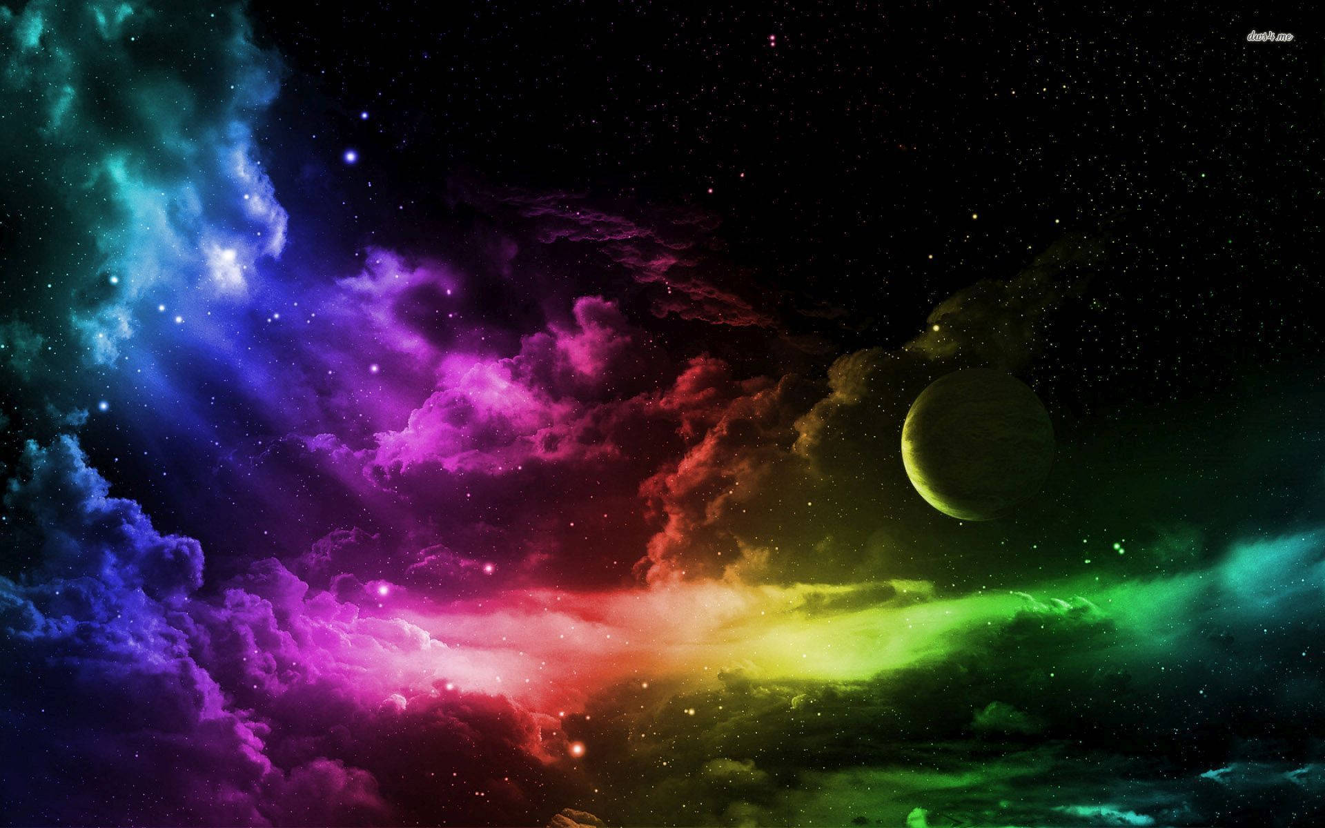 Mystical Full Moon In A Rainbow Galaxy Background