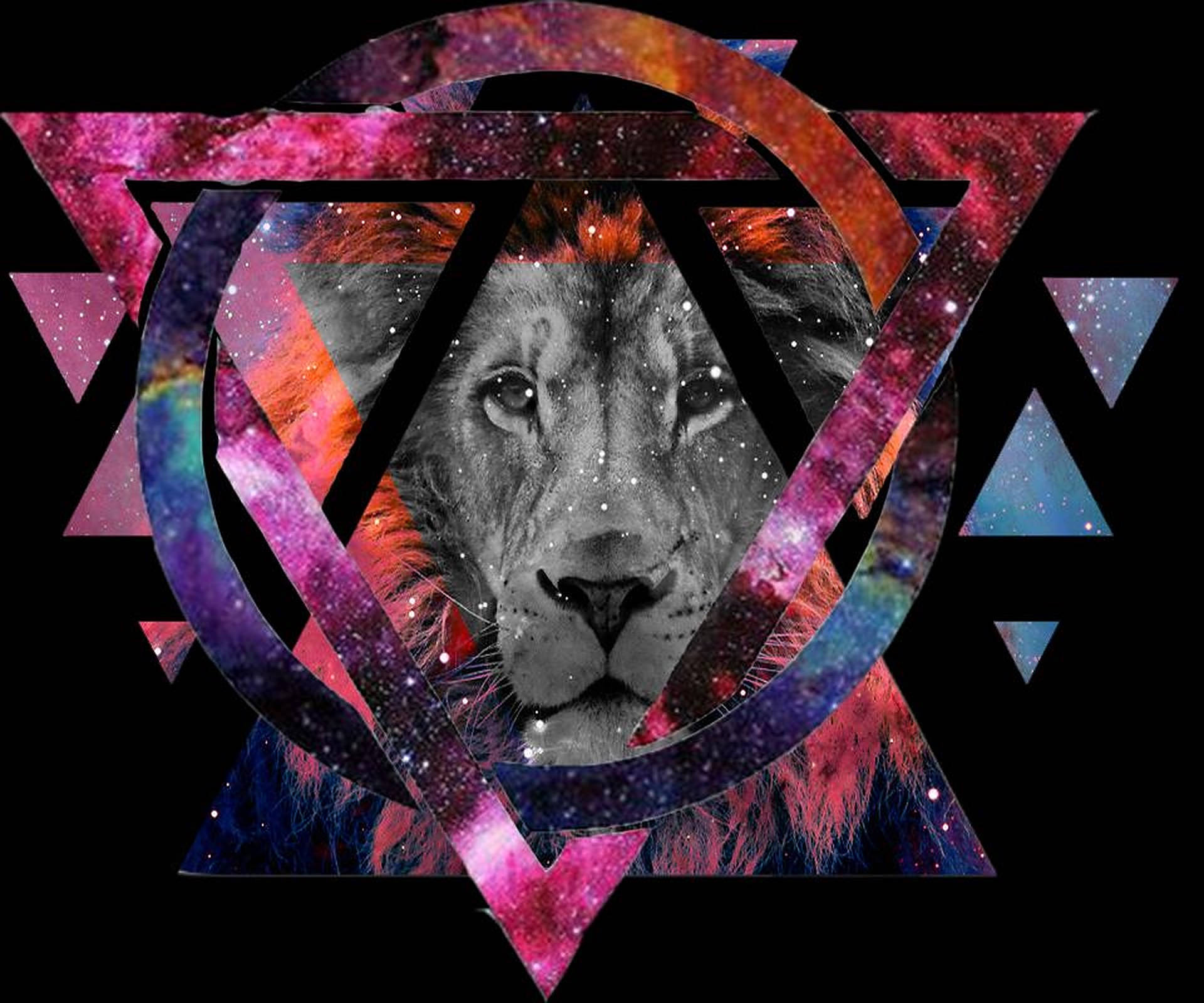 Mystical Galaxy Lion: Geometric Art Background