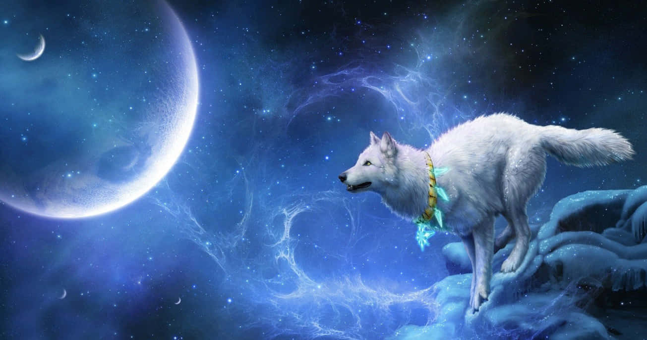 Mystical Galaxy Wolf Fantasy Art Background
