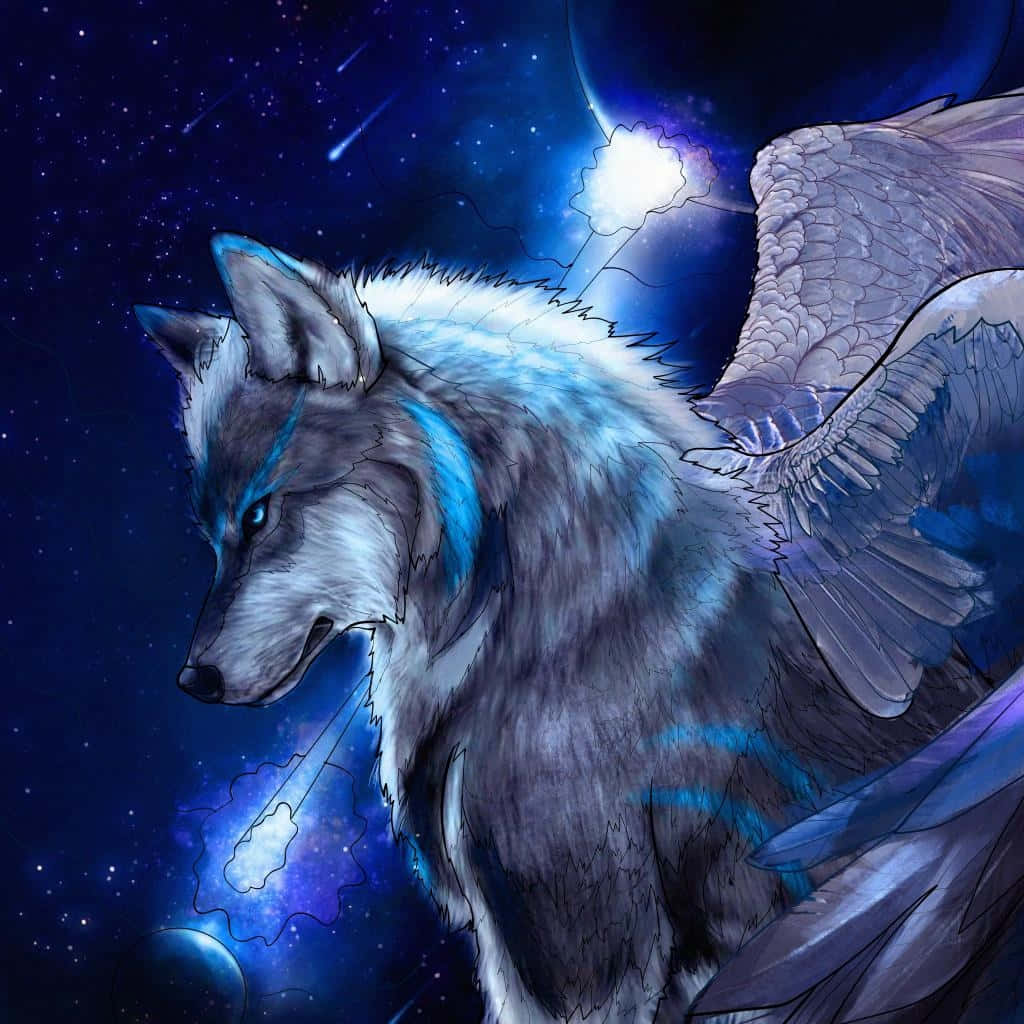 Mystical Galaxy Wolf Wings Background