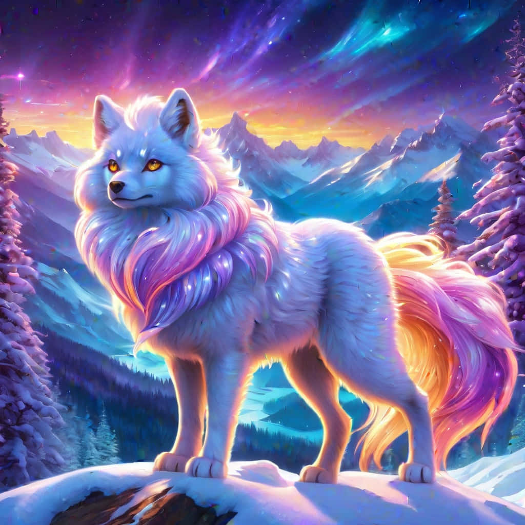 Mystical Galaxy Wolfin Mountainous Landscape Background