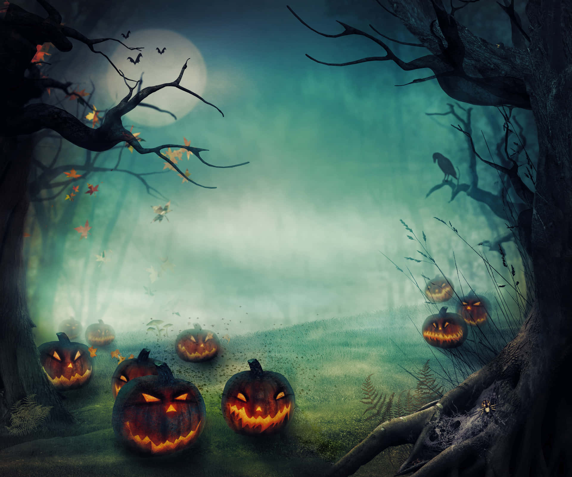 Mystical Halloween Jack O Lanterns Scene Background