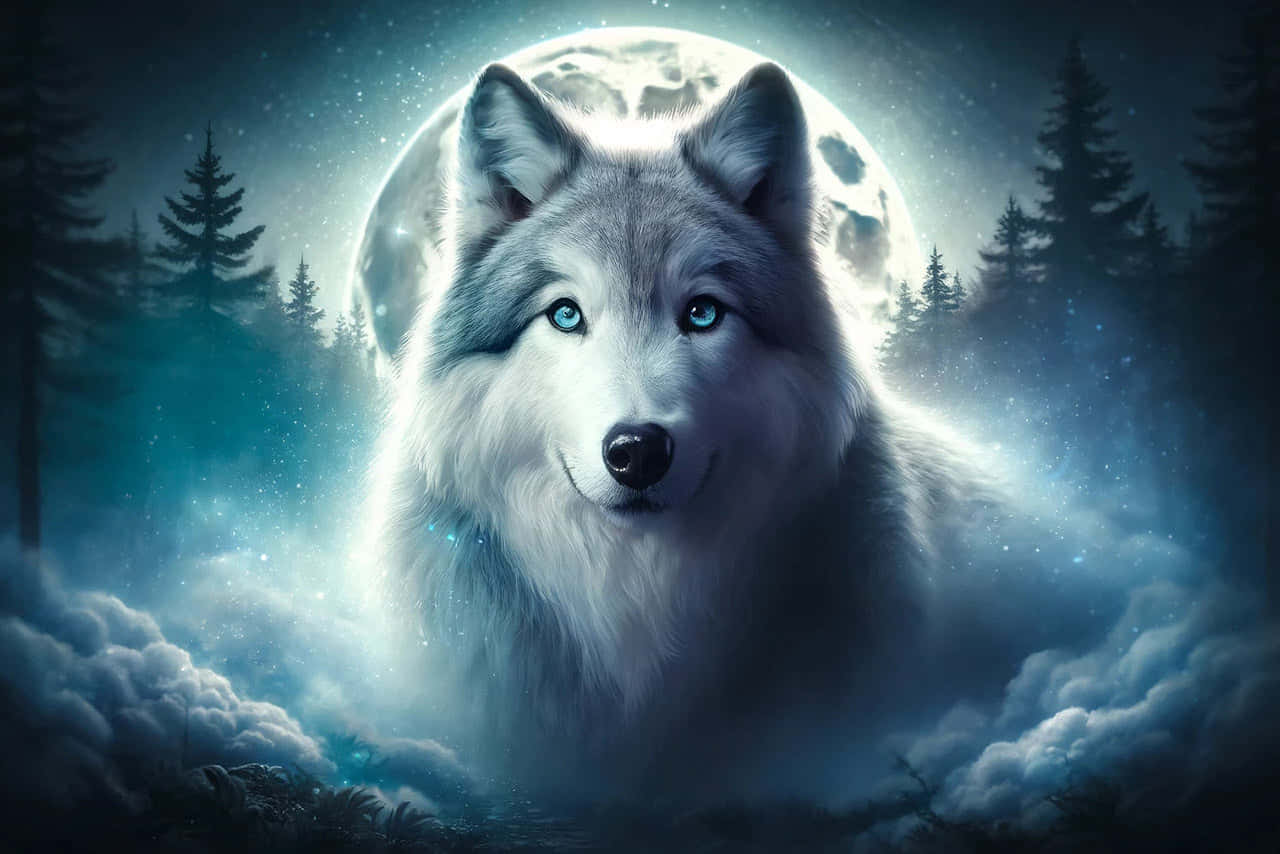 Mystical Moonlit Wolf Background