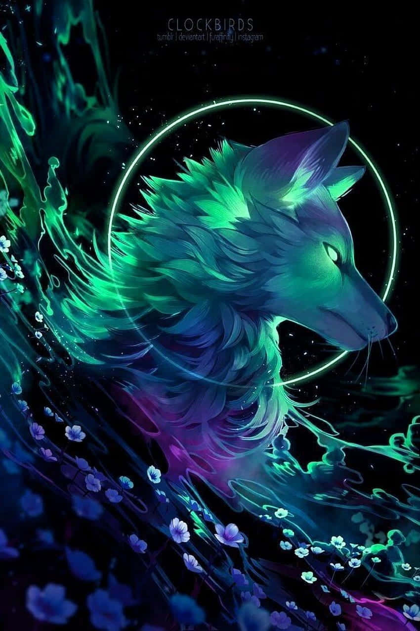 Mystical_ Neon_ Wolf_ Art Background