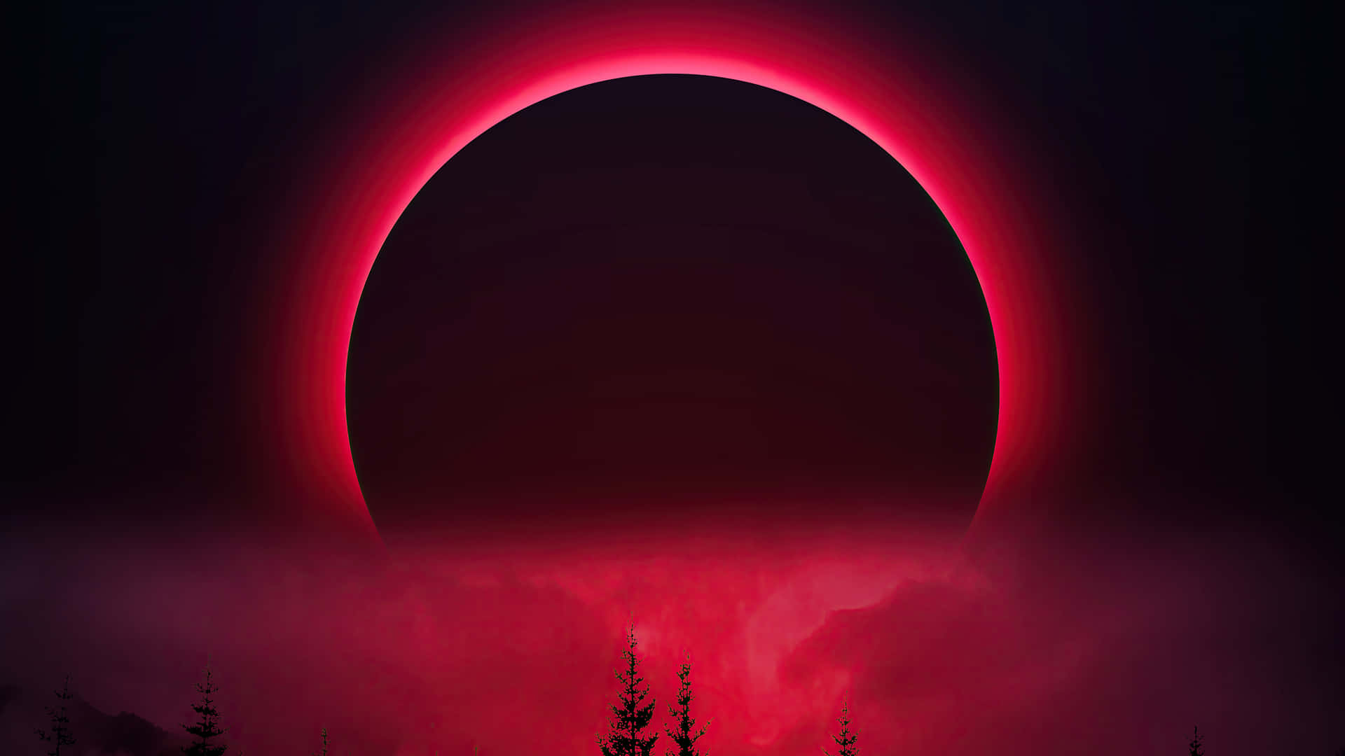 Mystical Night Under A Crimson Sky Background