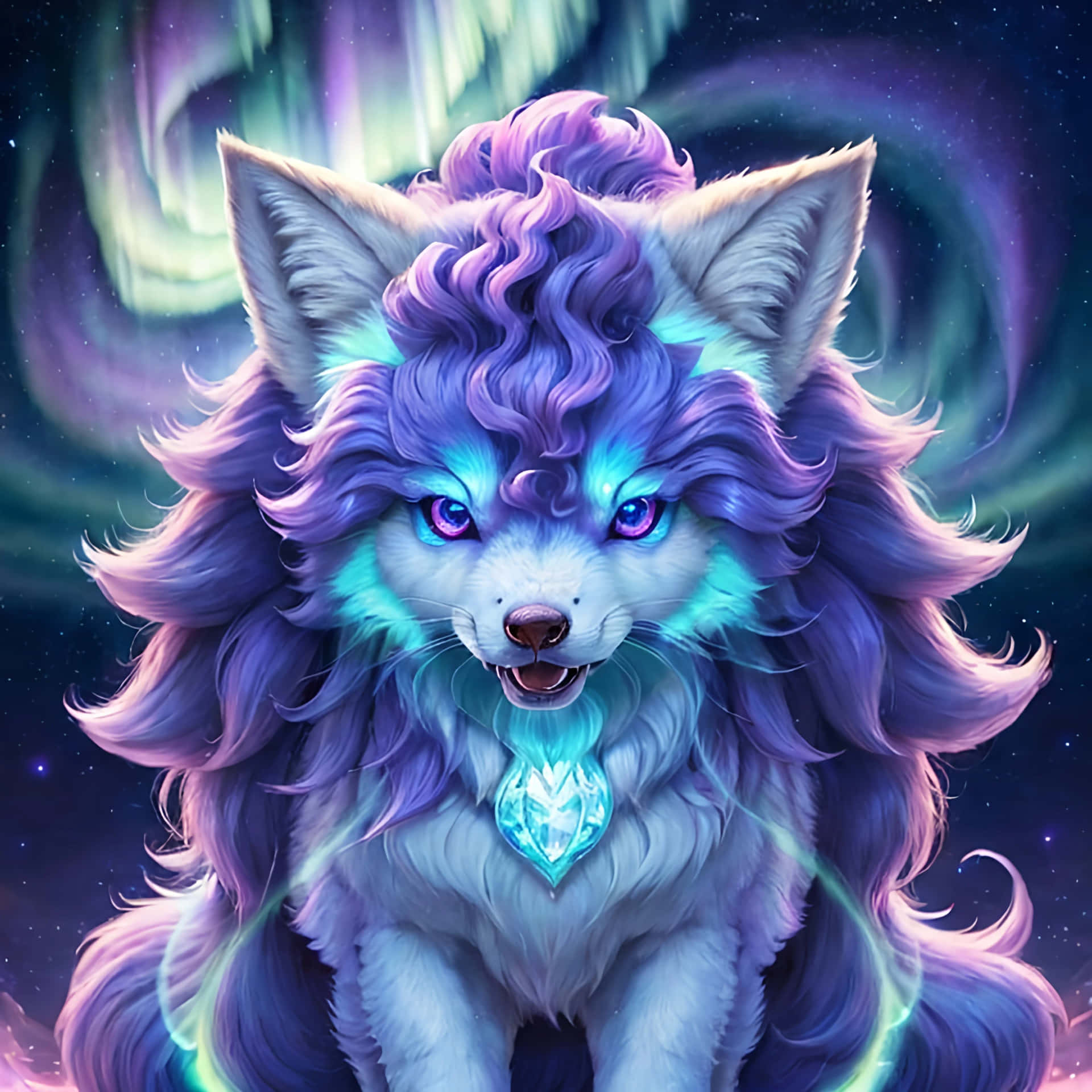 Mystical_ Northern_ Light_ Wolf Background