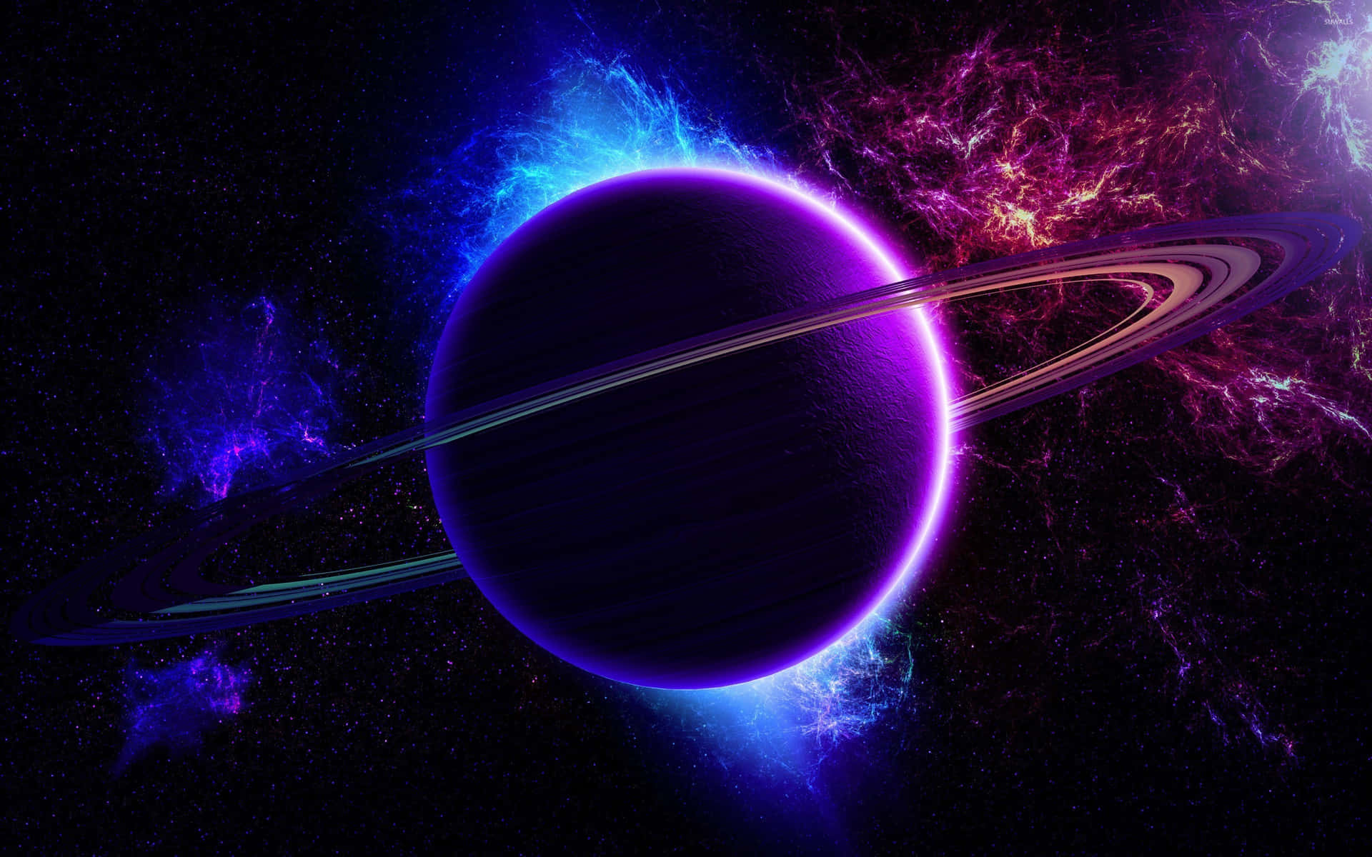 Mystical Planetin Cosmic Clouds Background