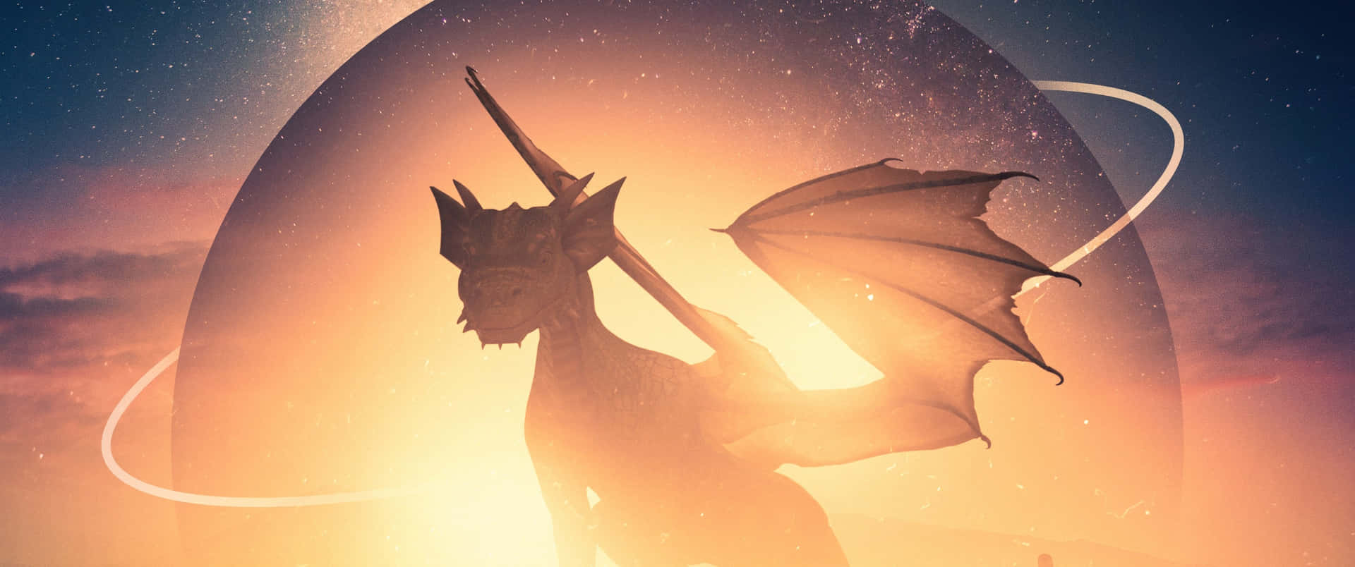 Mystical Purple Dragon Flying Over A Volcano Background