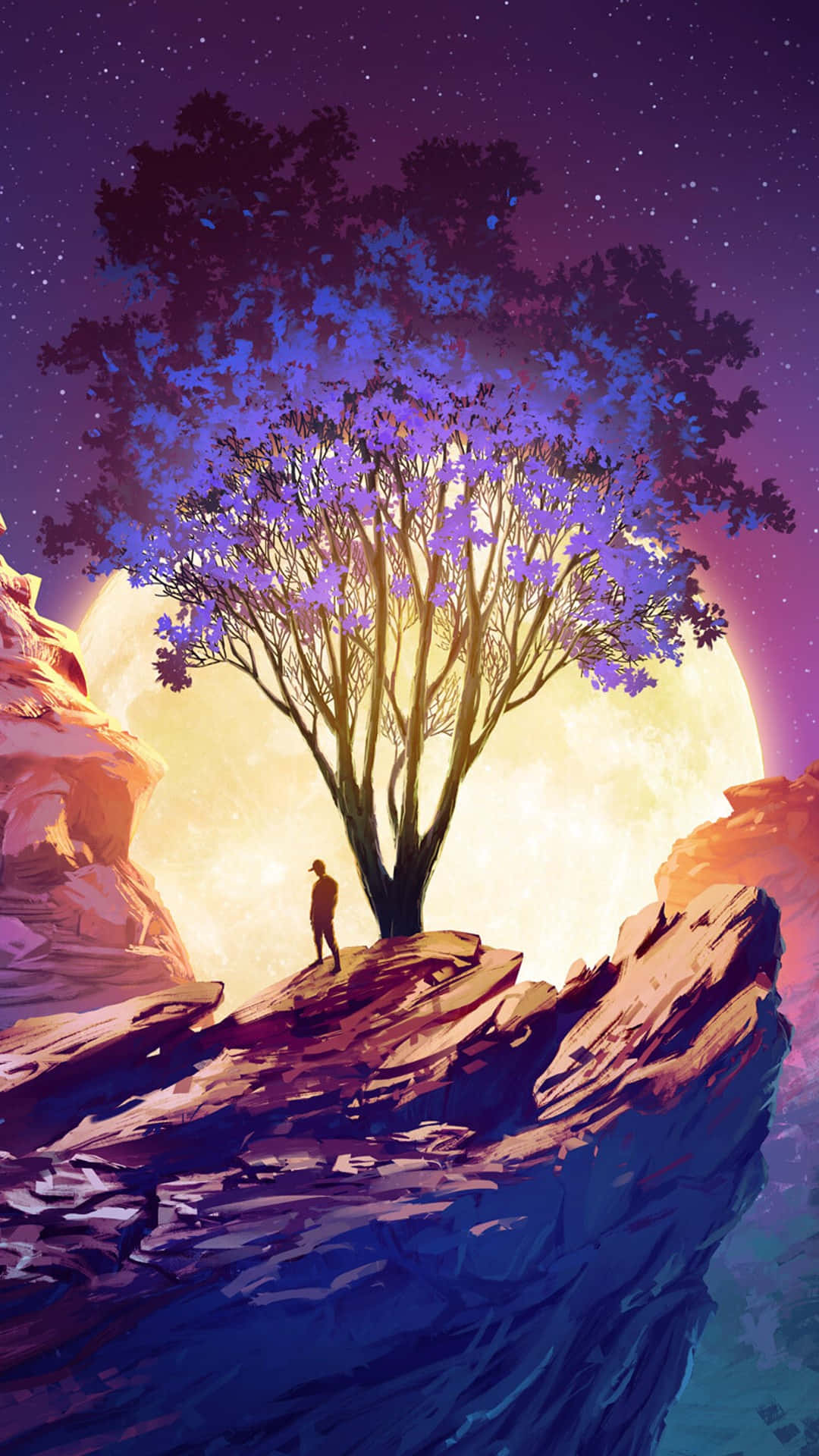 Mystical_ Tree_ Sunset_ View Background
