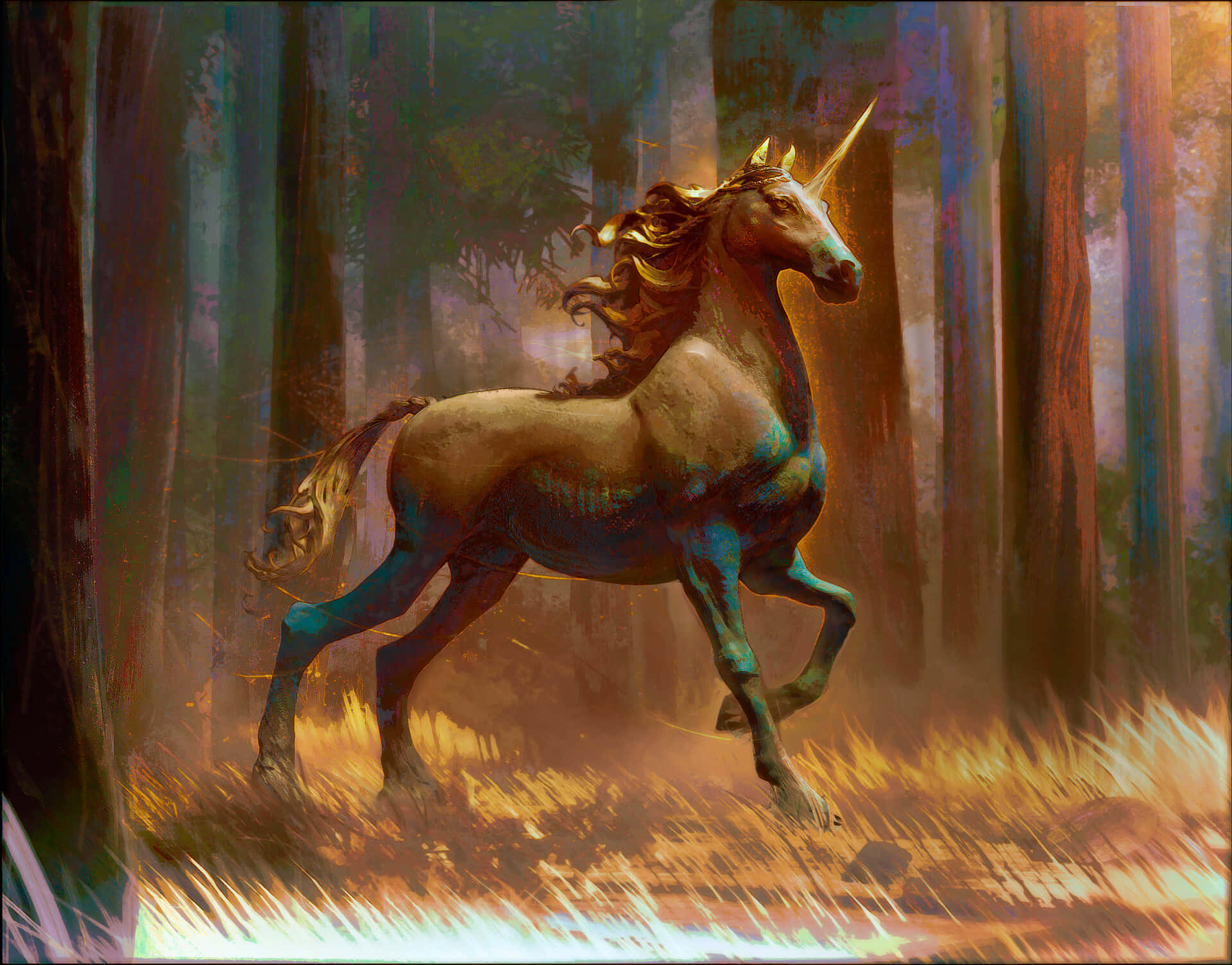 Mystical_ Unicorn_ Forest_ Glow Background