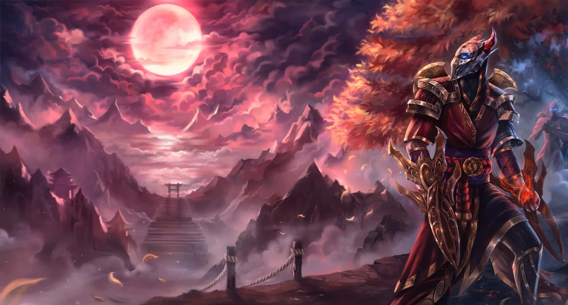 Mystical_ Warrior_ Under_ Blood_ Moon Background