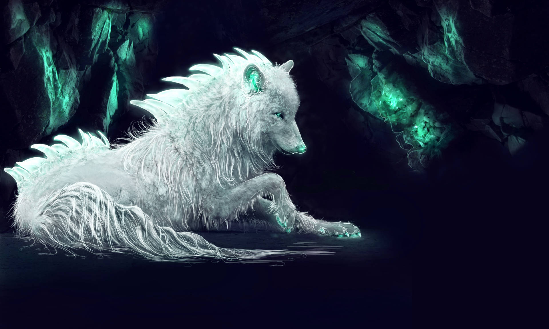 Mystical White Galaxy Wolf Background
