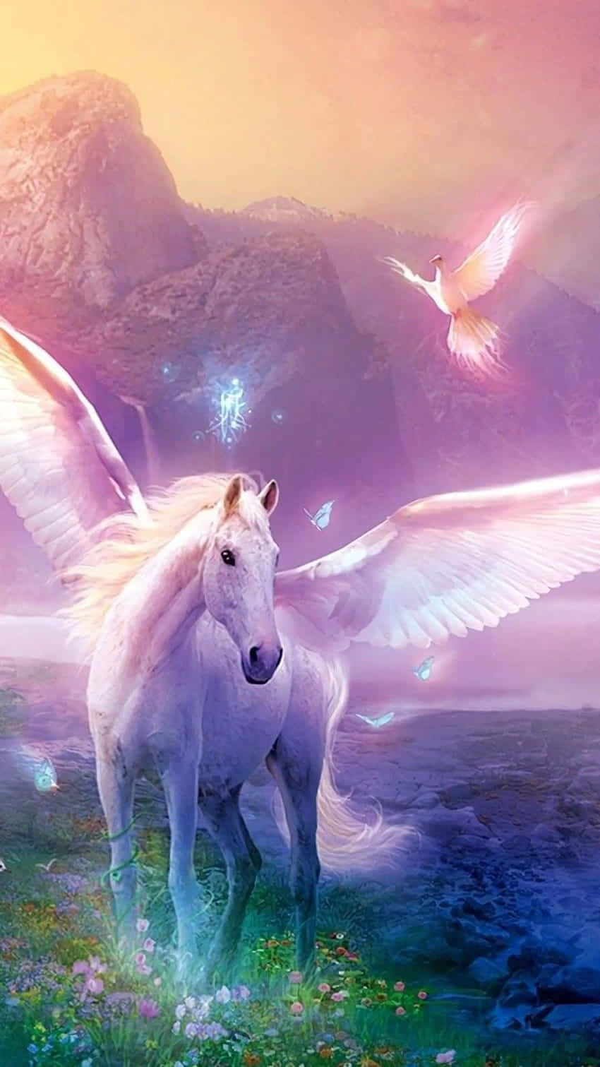 Mystical Winged Unicorn Fantasy Art Background