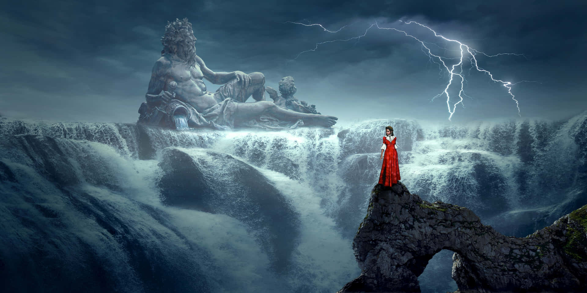 Mystical Woman On A Cliff Background