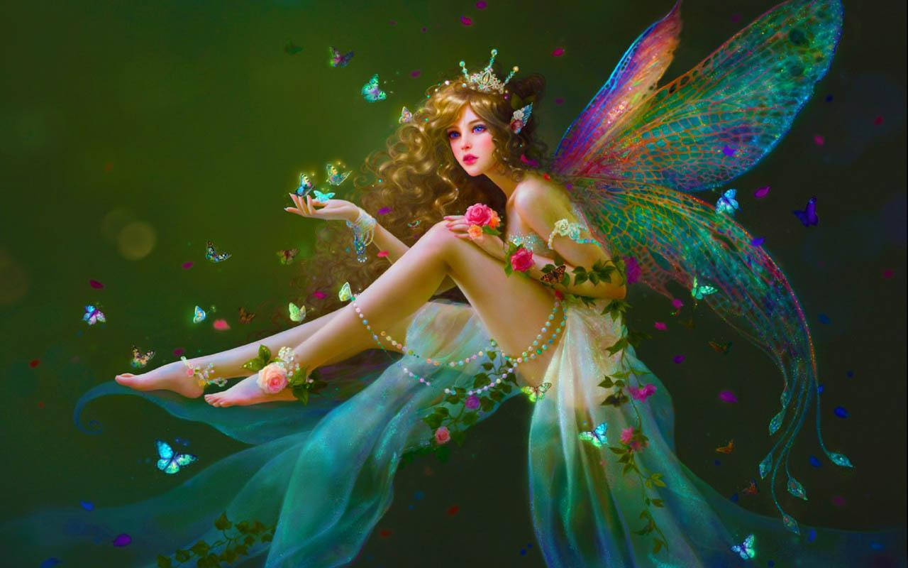 Mythical Creature Green Fairy Background