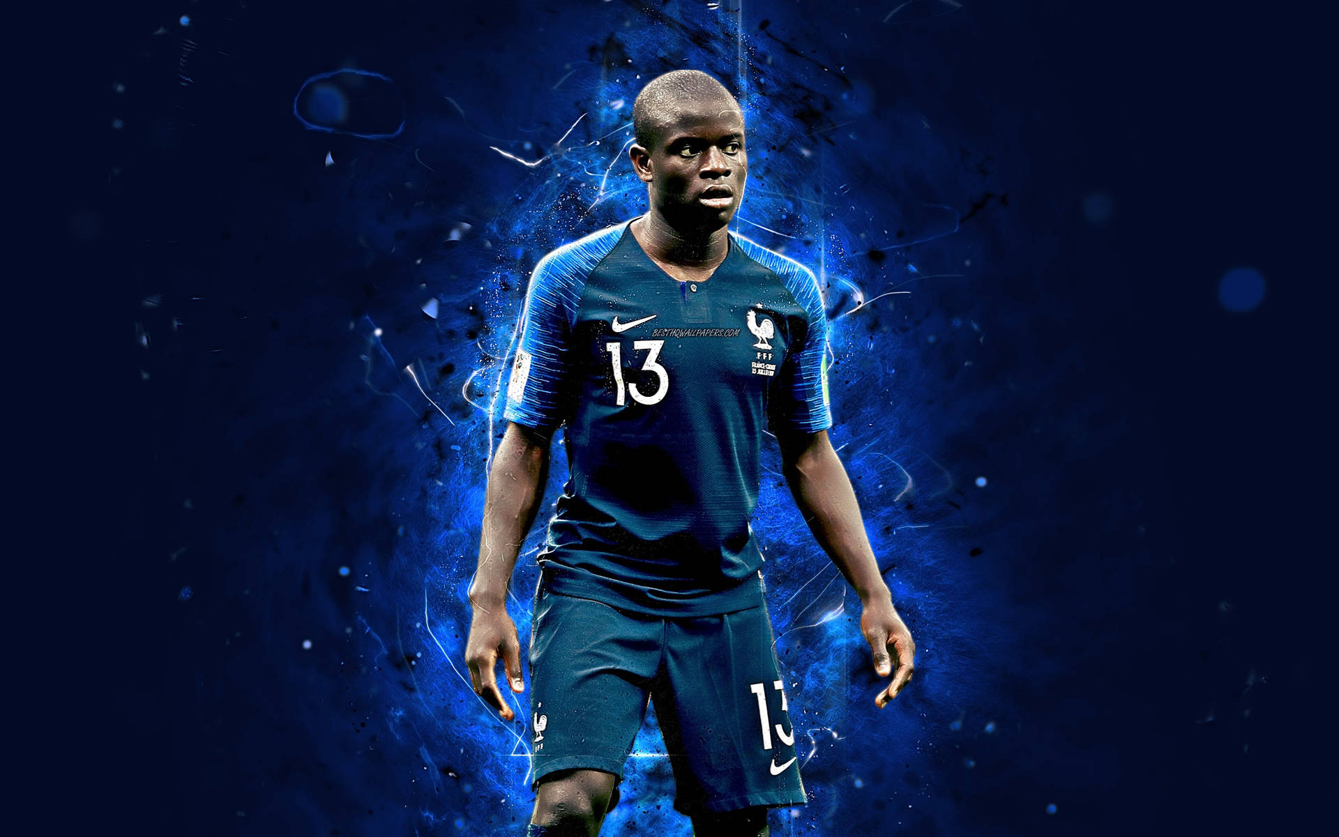 N'golo Kante Standing Against Blue Abstract