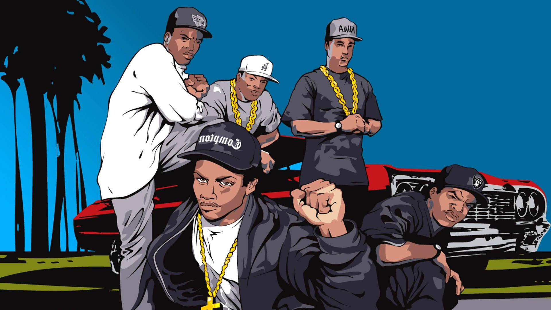 N.w.a. 90s Hip Hop Gangsta Pose Vector Art Background