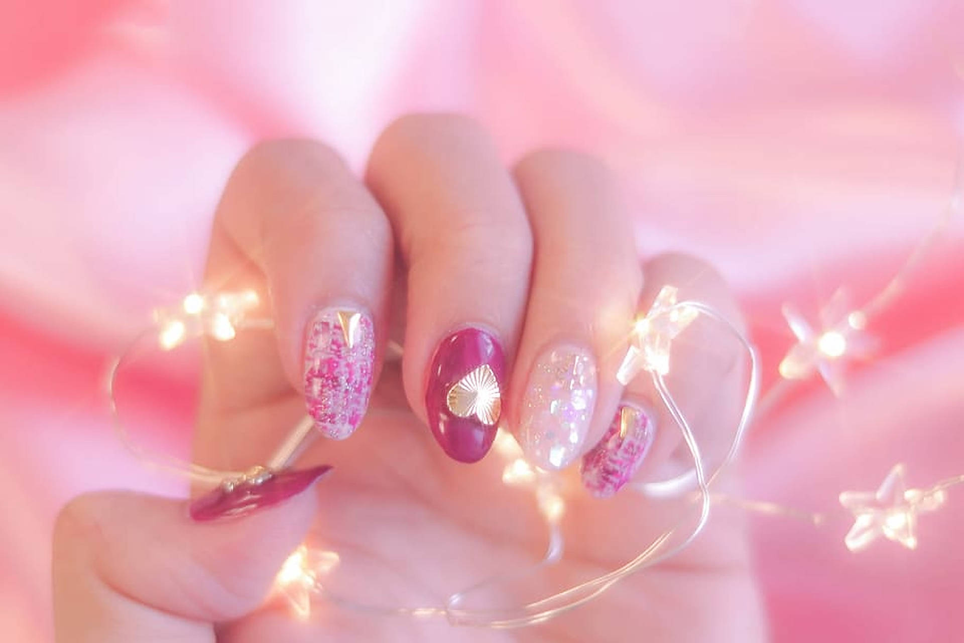 Nails With Fairy Lights Background