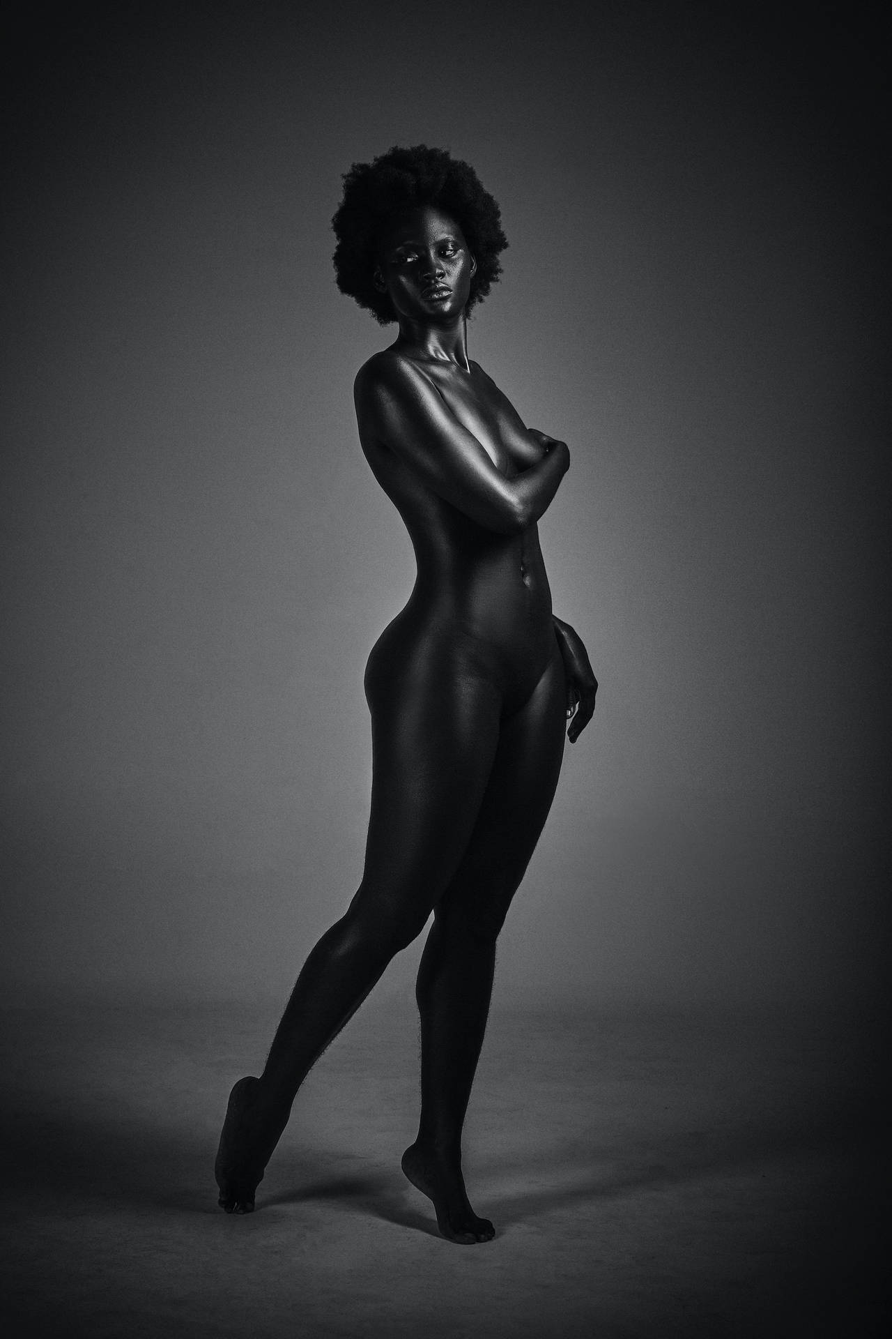 Naked Black Woman Black Phone Background