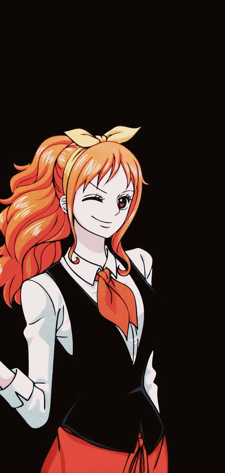 Nami One Piece With Yellow Hair Tie Ribbon Background
