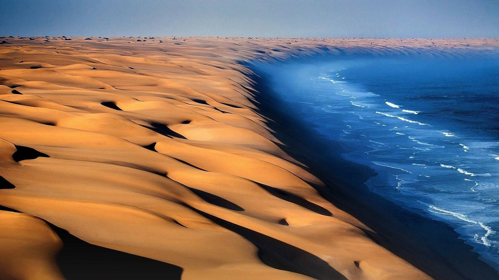 Namibia Namib Desert Meeting The Ocean Background